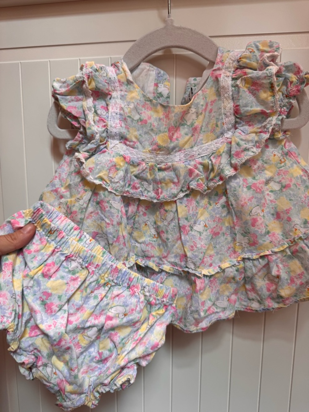 Janie and Jack Easter Pastel Floral Dress with Ruffle Trim